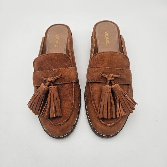 Vionic Reagan Brown Suede Tassel Mule Shoes Womens Sz 7 NEW Read - Picture 2 of 7
